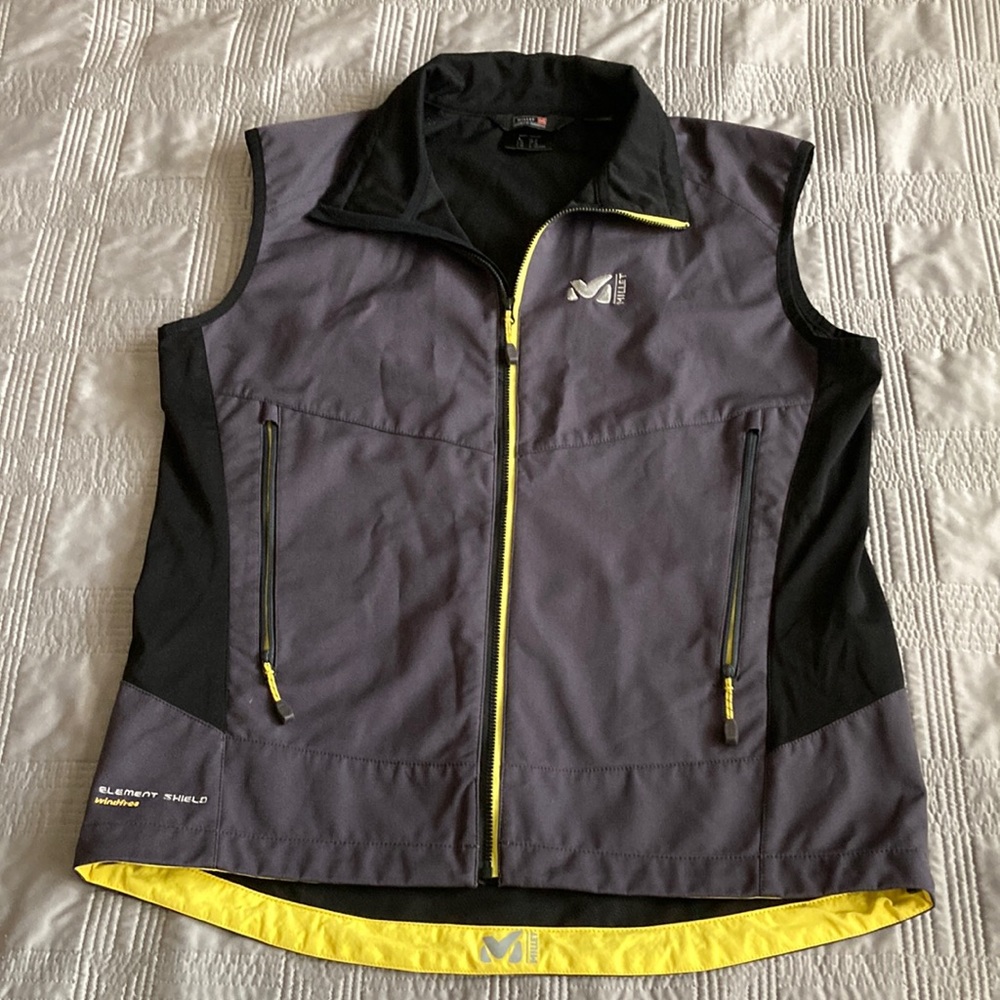 Millet grey & black w/yellow trim element shield vest size L